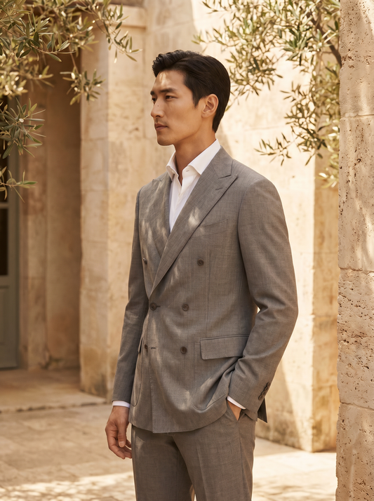 Dove Gray Cotton Double Breasted Suit — Custom Made to Measure - side view