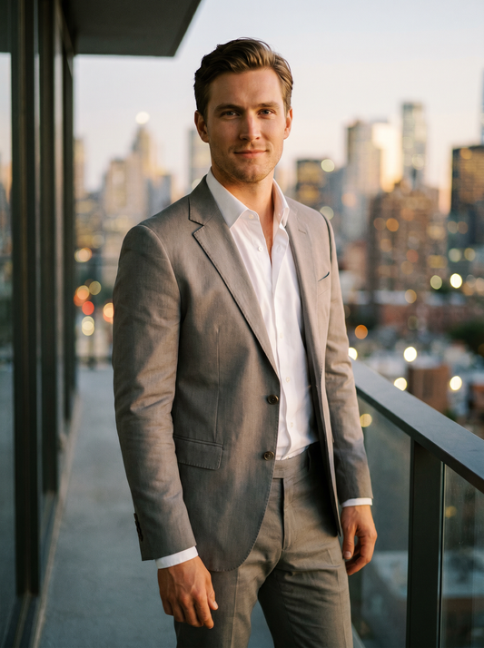 Dove Gray Cotton Groomsmen Suit — Custom Made to Measure - front view