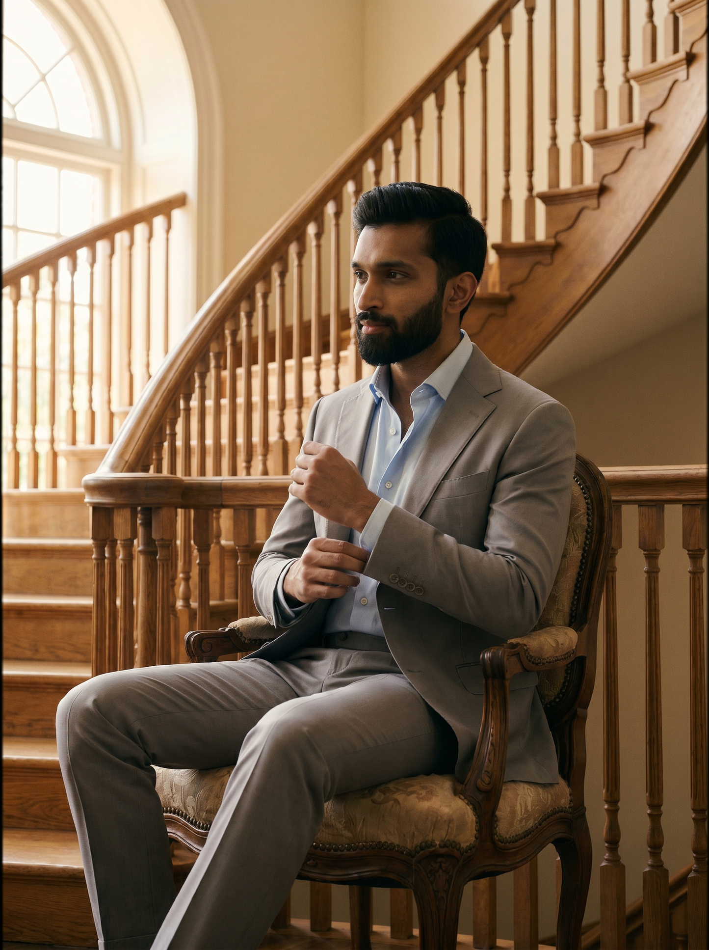 Dove Gray Cotton Suit — Custom Made to Measure - seated view