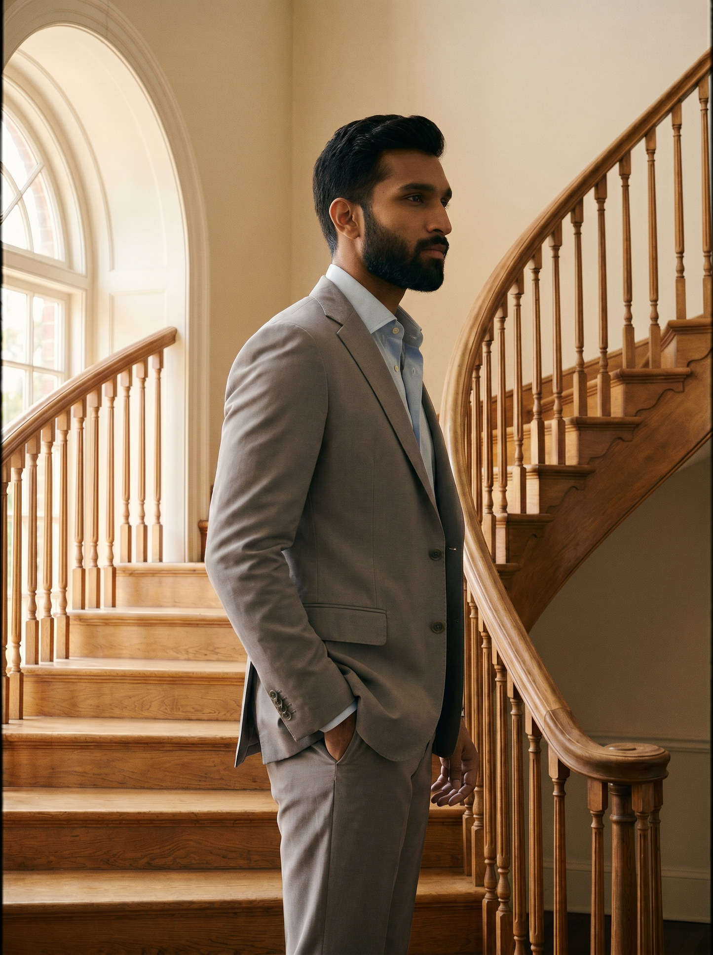 Dove Gray Cotton Suit — Custom Made to Measure - side view