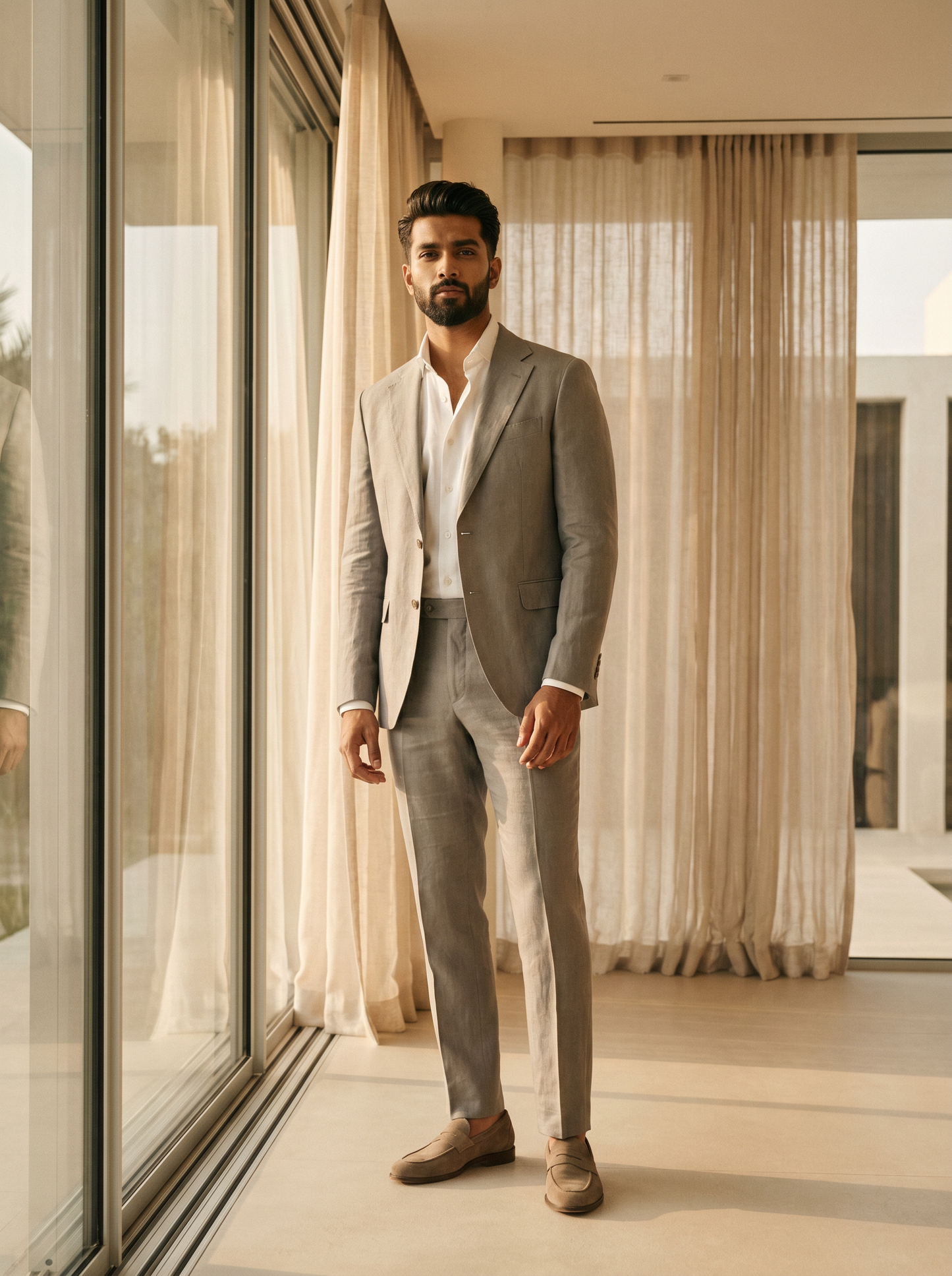 Dove Gray Linen Suit — Custom Made to Measure - front view