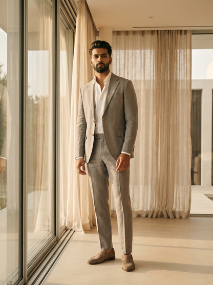 Dove Gray Linen Suit — Custom Made to Measure - front view