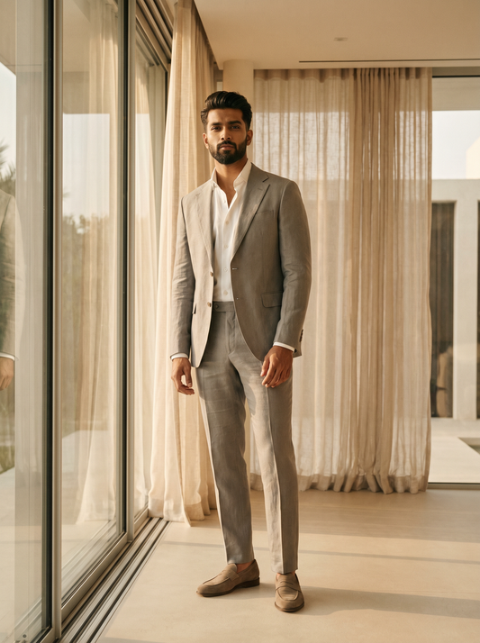Dove Gray Linen Suit — Custom Made to Measure - front view