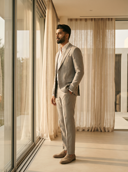 Dove Gray Linen Suit — Custom Made to Measure - side view