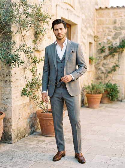 Dove Gray Silk Blend 3-Piece Suit — Custom Made to Measure - front view