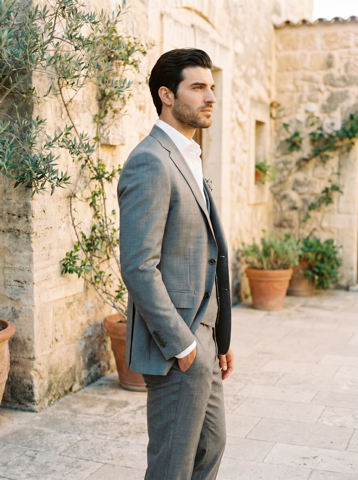 Dove Gray Silk Blend 3-Piece Suit — Custom Made to Measure - side view