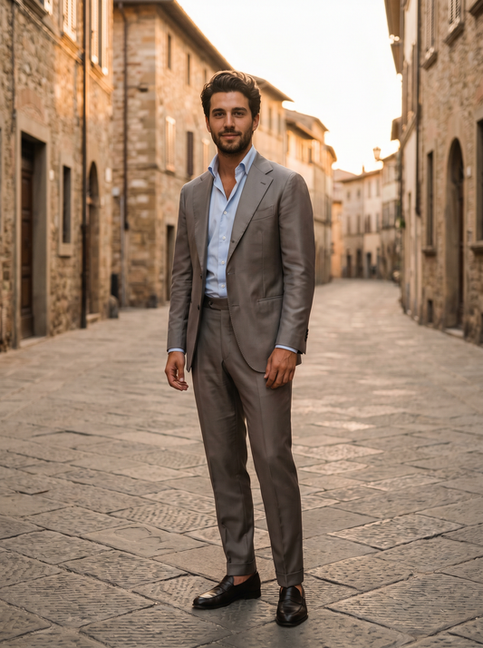 Dove Gray Silk Blend Suit — Custom Made to Measure - front view