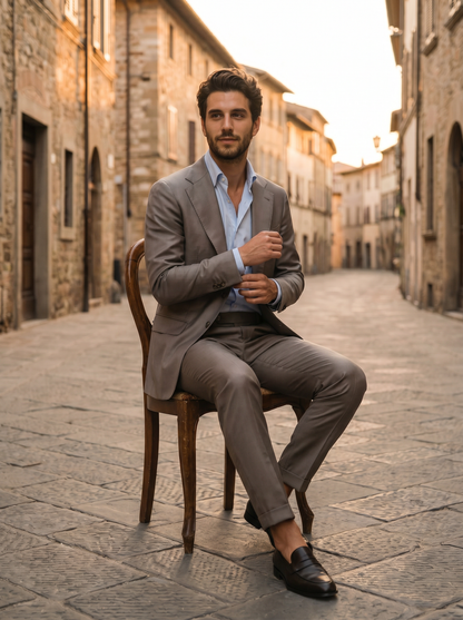 Dove Gray Silk Blend Suit — Custom Made to Measure - seated view