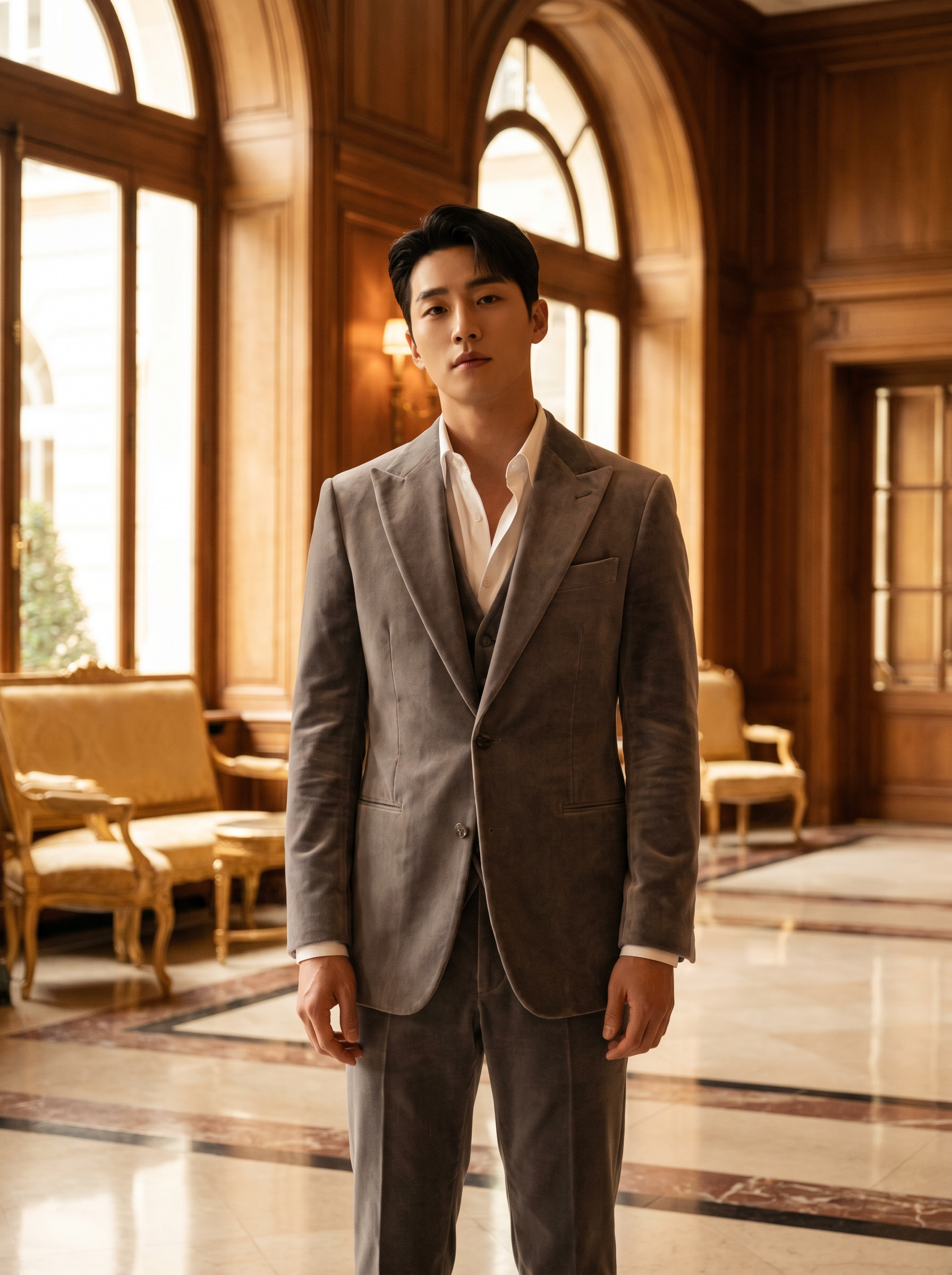 Dove Gray Velvet 3-Piece Suit — Custom Made to Measure - front view