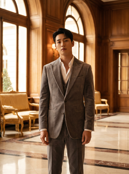 Dove Gray Velvet 3-Piece Suit — Custom Made to Measure - front view