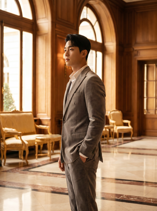 Dove Gray Velvet 3-Piece Suit — Custom Made to Measure - side view