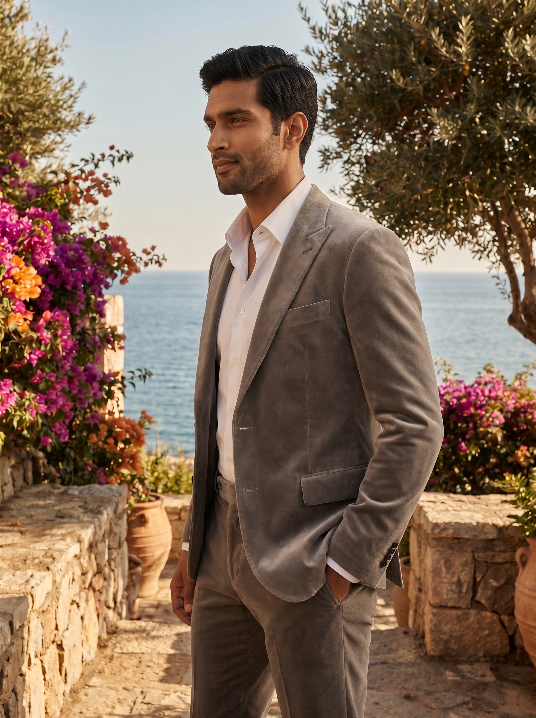 Dove Gray Velvet Suit — Custom Made to Measure - side view