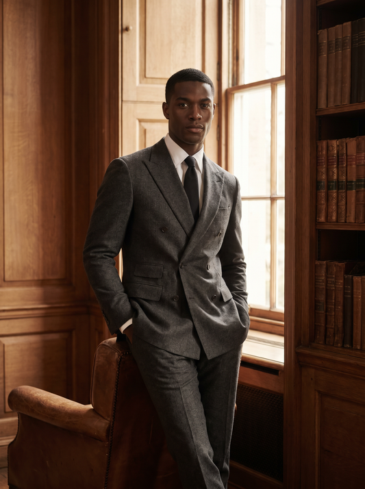 Dove Gray Wool Black Tie Suit — Custom Made to Measure - front view