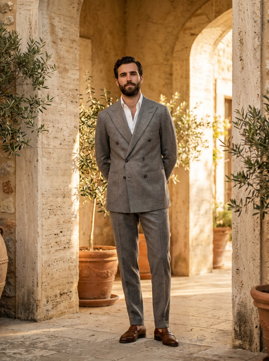 Dove Gray Wool Double Breasted Suit — Custom Made to Measure - front view