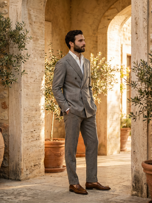 Dove Gray Wool Double Breasted Suit — Custom Made to Measure - side view