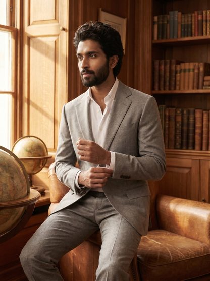 Dove Gray Wool Suit — Custom Made to Measure - seated view