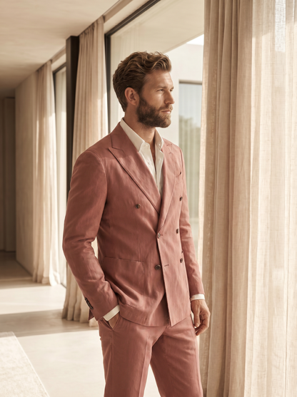 Dusty Rose Cotton Double Breasted Suit — Custom Made to Measure - side view