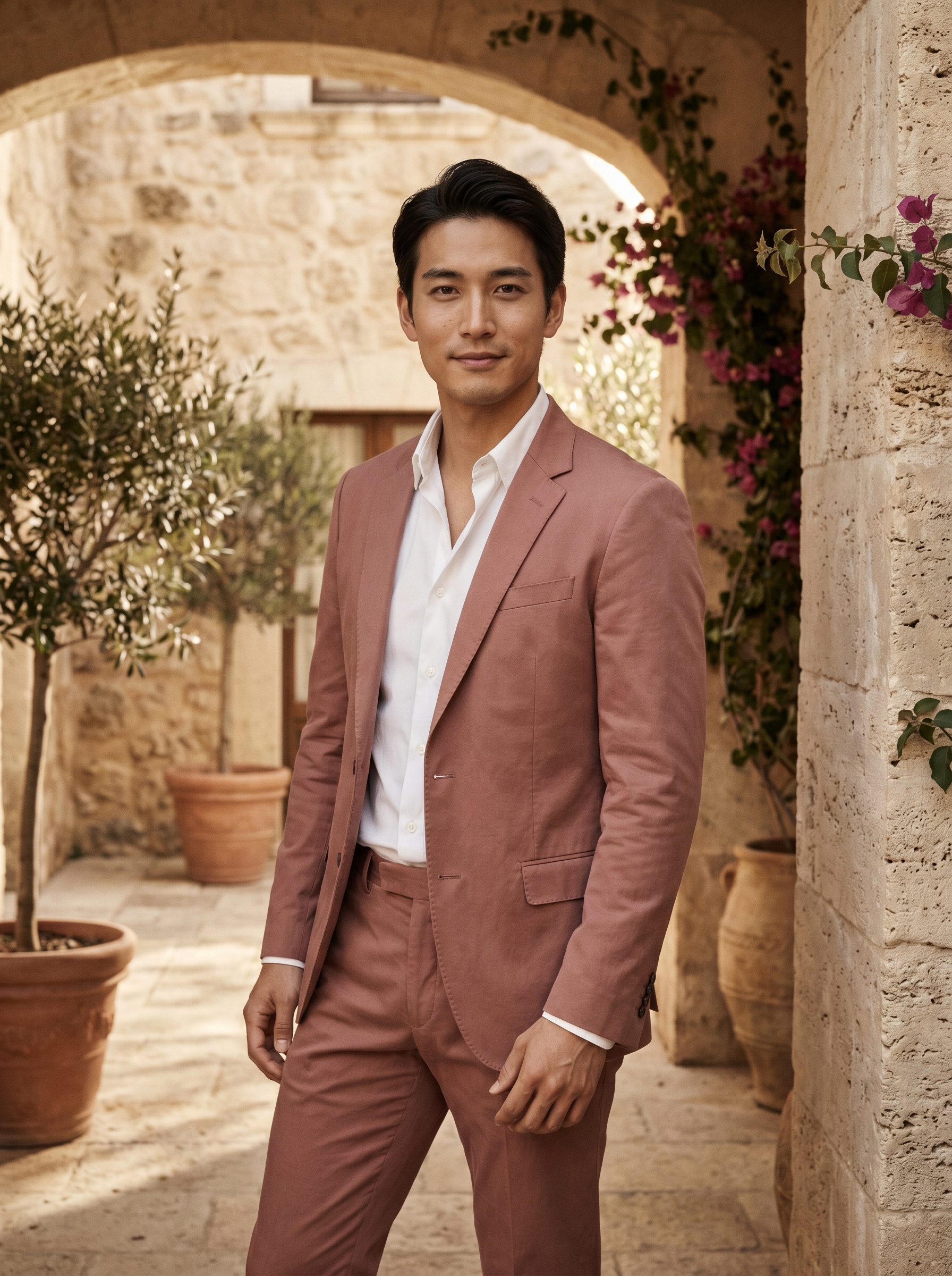 Dusty Rose Cotton Groomsmen Suit — Custom Made to Measure - front view