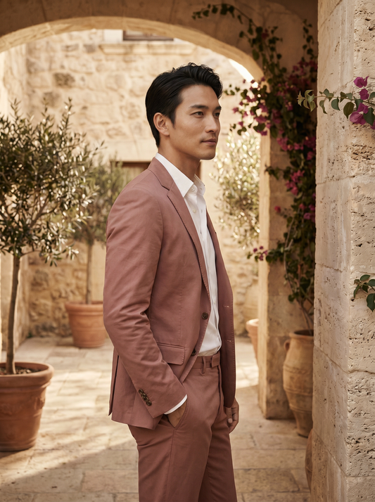 Dusty Rose Cotton Groomsmen Suit — Custom Made to Measure - side view