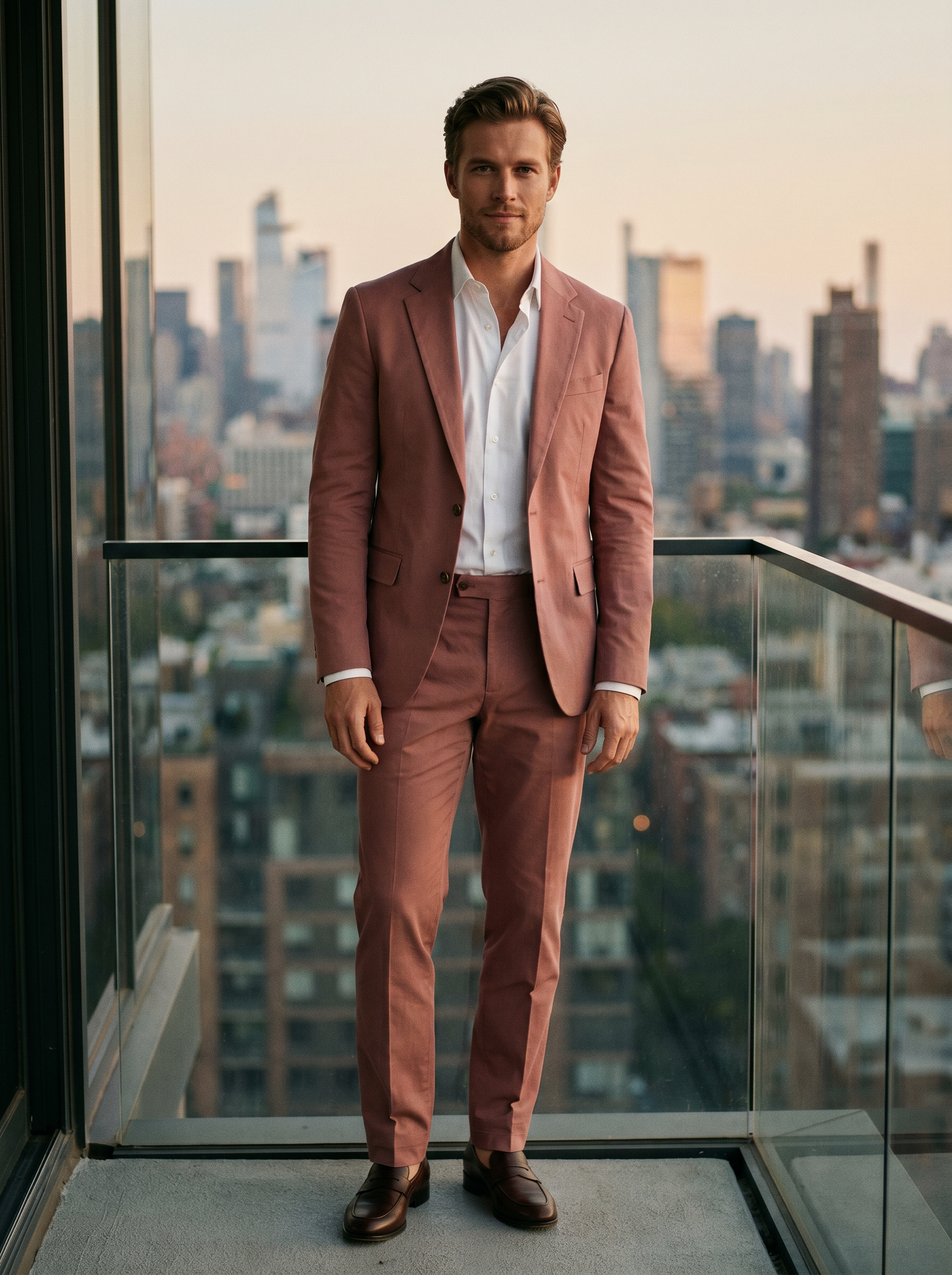 Dusty Rose Cotton Suit — Custom Made to Measure - front view