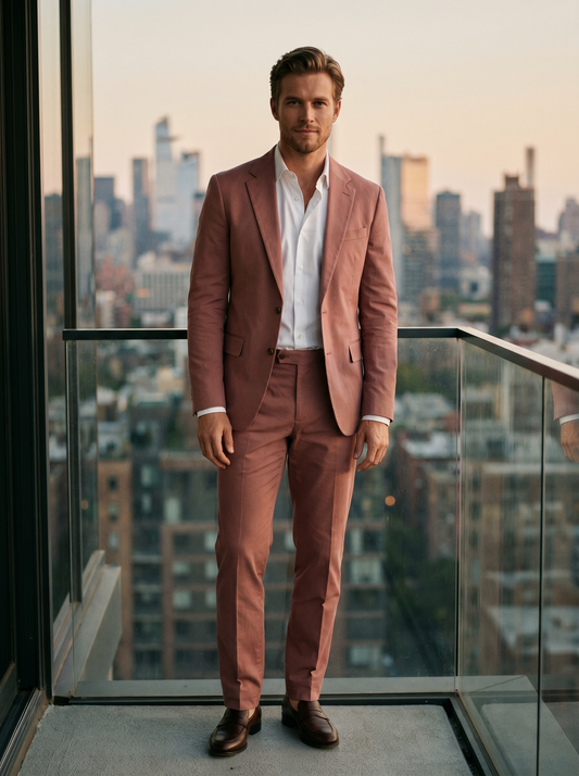 Dusty Rose Cotton Suit — Custom Made to Measure - front view