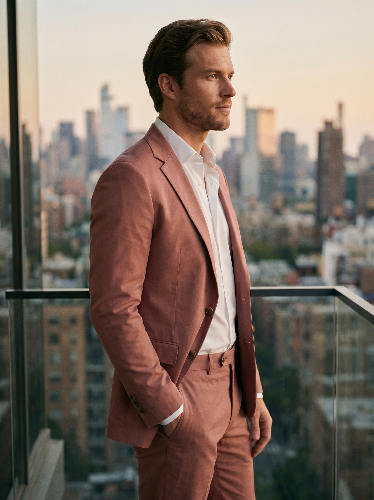 Dusty Rose Cotton Suit — Custom Made to Measure - side view