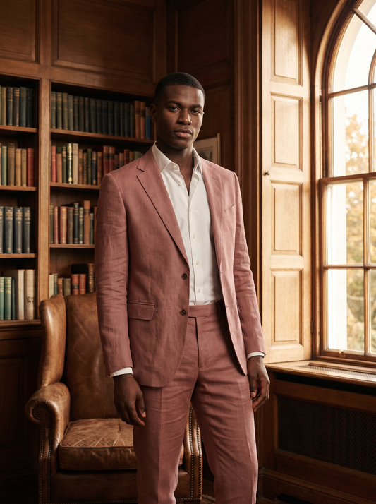 Dusty Rose Linen Groomsmen Suit — Custom Made to Measure - front view