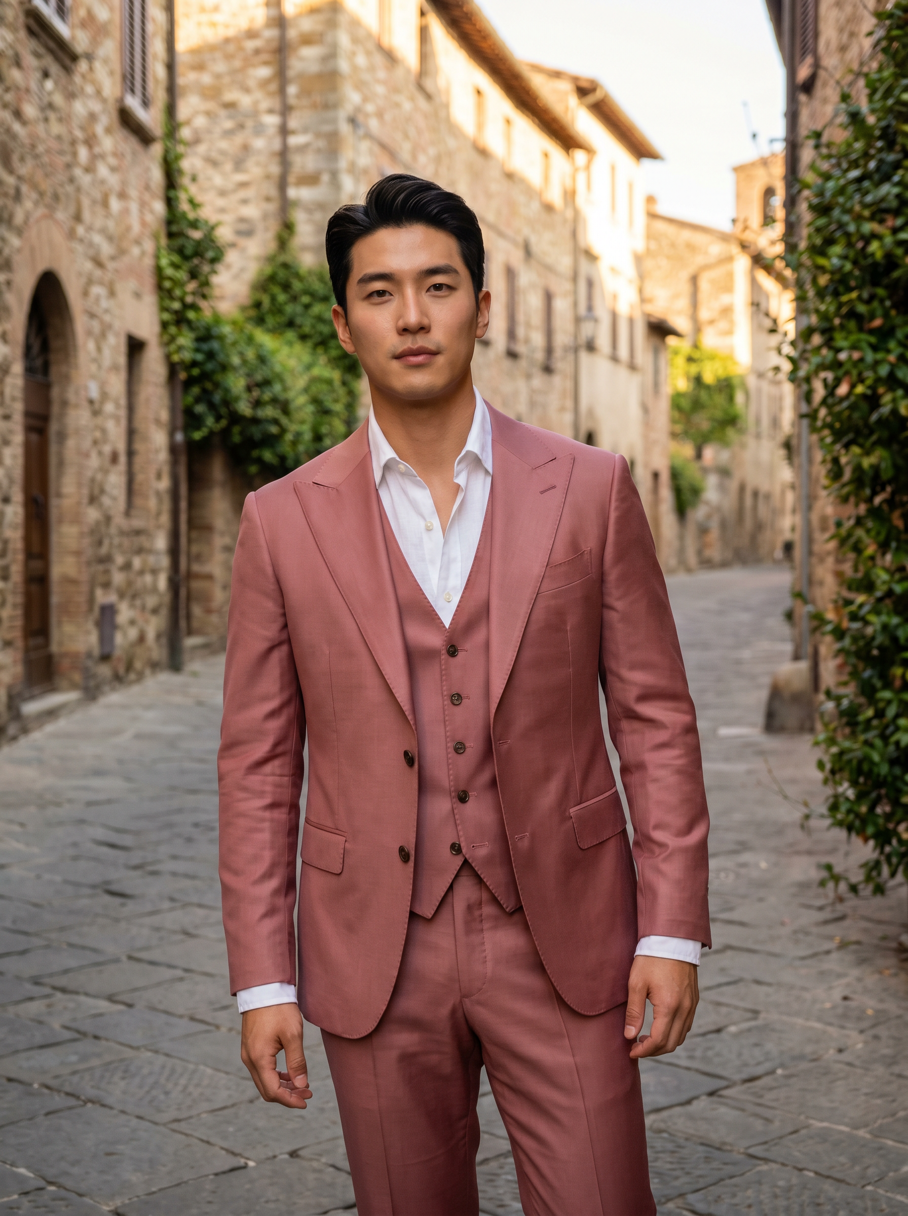 Dusty Rose Silk Blend 3-Piece Suit — Custom Made to Measure - front view