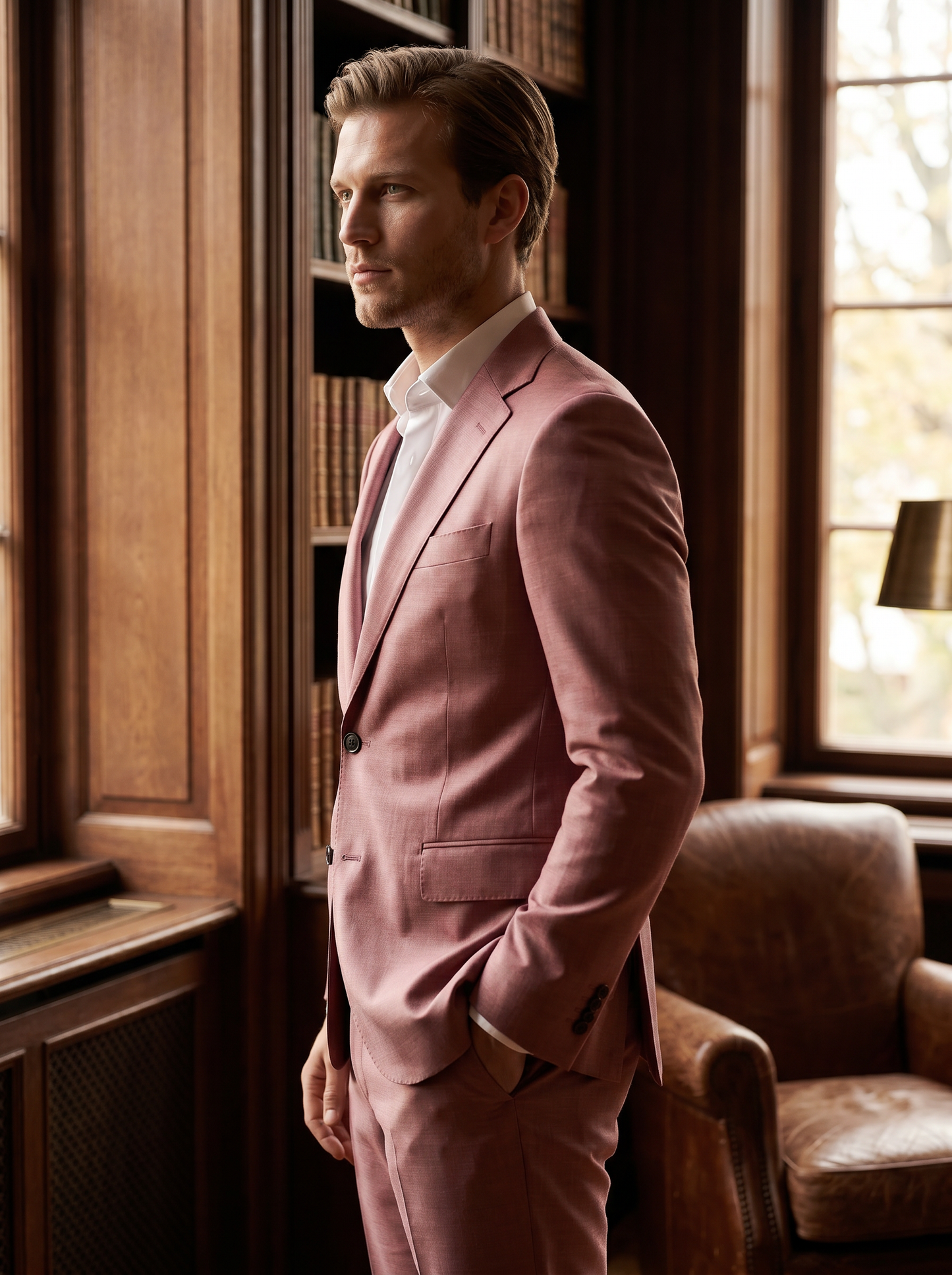 Dusty Rose Silk Blend Suit — Custom Made to Measure - side view