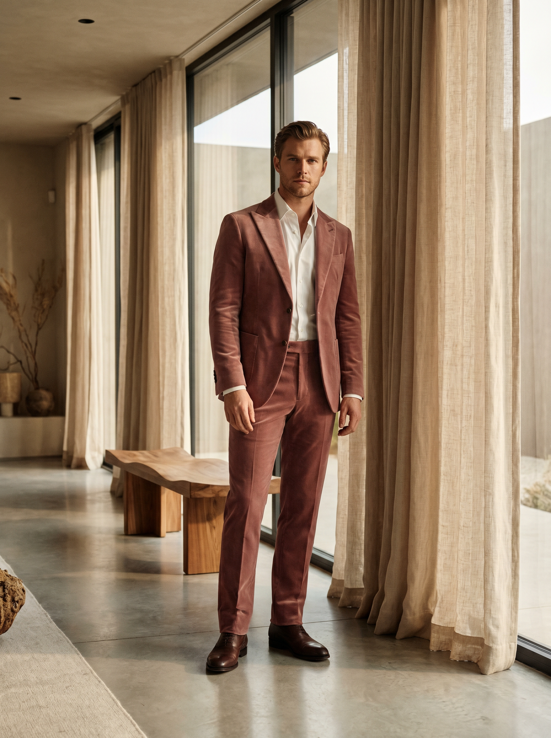 Dusty Rose Velvet Suit — Custom Made to Measure - front view