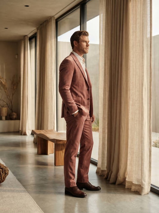 Dusty Rose Velvet Suit — Custom Made to Measure - side view