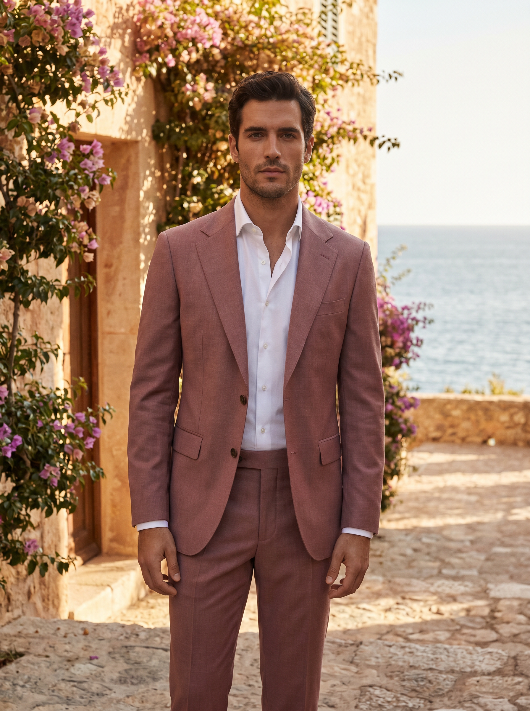 Dusty Rose Wool Groomsmen Suit — Custom Made to Measure - front view
