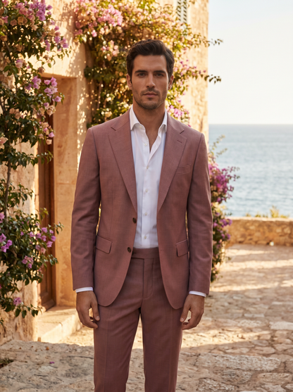 Dusty Rose Wool Groomsmen Suit — Custom Made to Measure - front view
