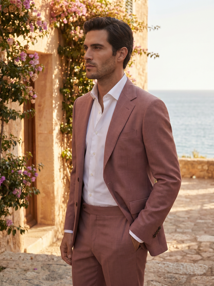 Dusty Rose Wool Groomsmen Suit — Custom Made to Measure - side view