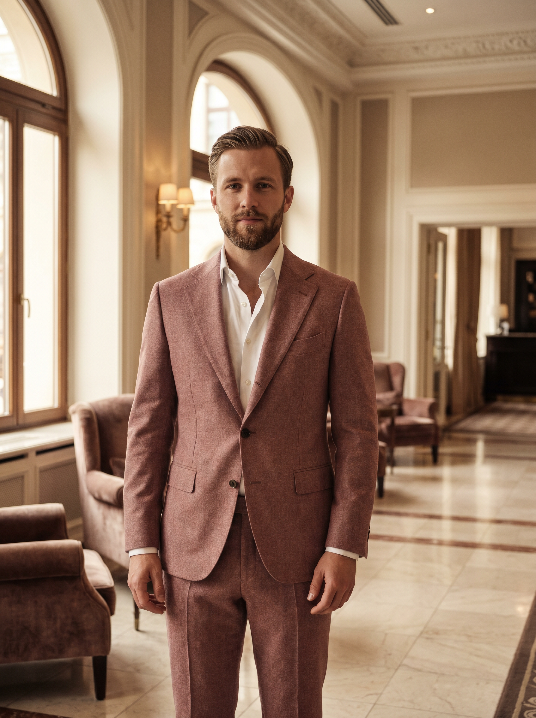 Dusty Rose Wool Suit — Custom Made to Measure - front view