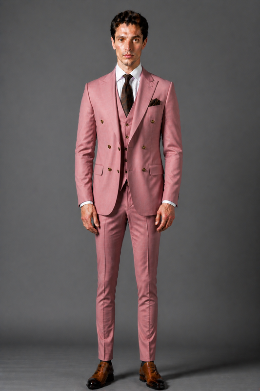 Dusty Rose Silk Blend Double Breasted Suit — Custom Made to Measure
