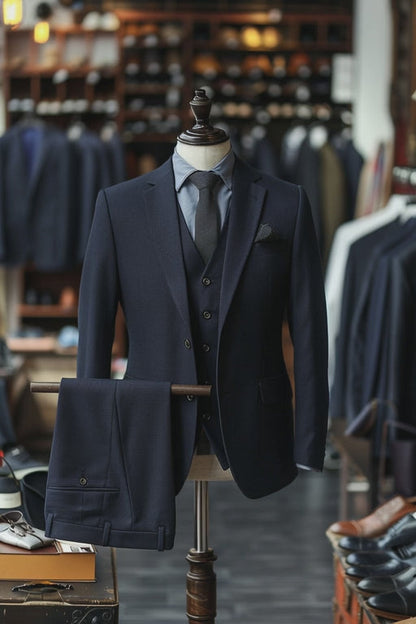 Navy Blue Linen Suit — custom made to measure men's suit by SuitedNoir