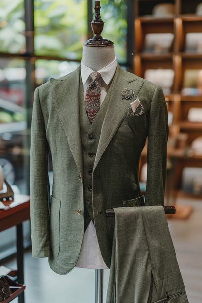 Eucalyptus Green Linen Suit — custom made to measure men's suit by SuitedNoir
