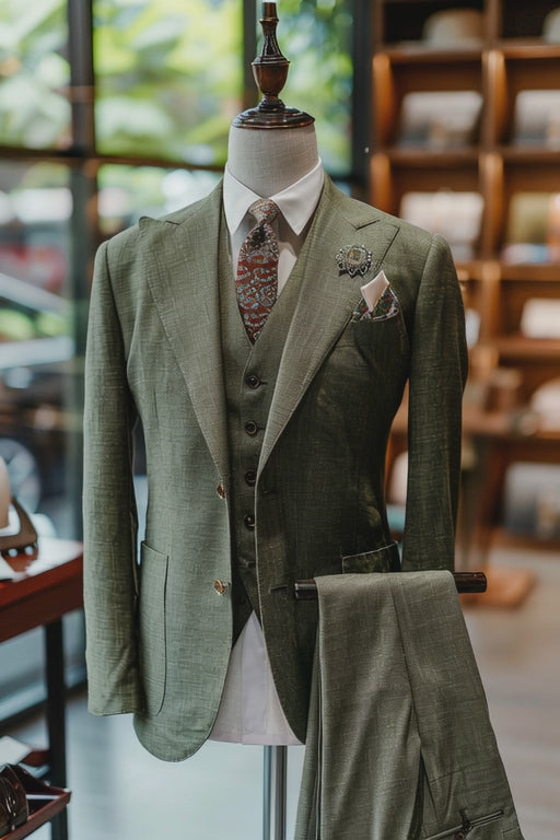 Eucalyptus Green Linen Suit — custom made to measure men's suit by SuitedNoir