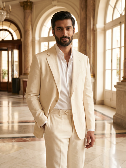 Ecru Cotton Suit — Custom Made to Measure - front view