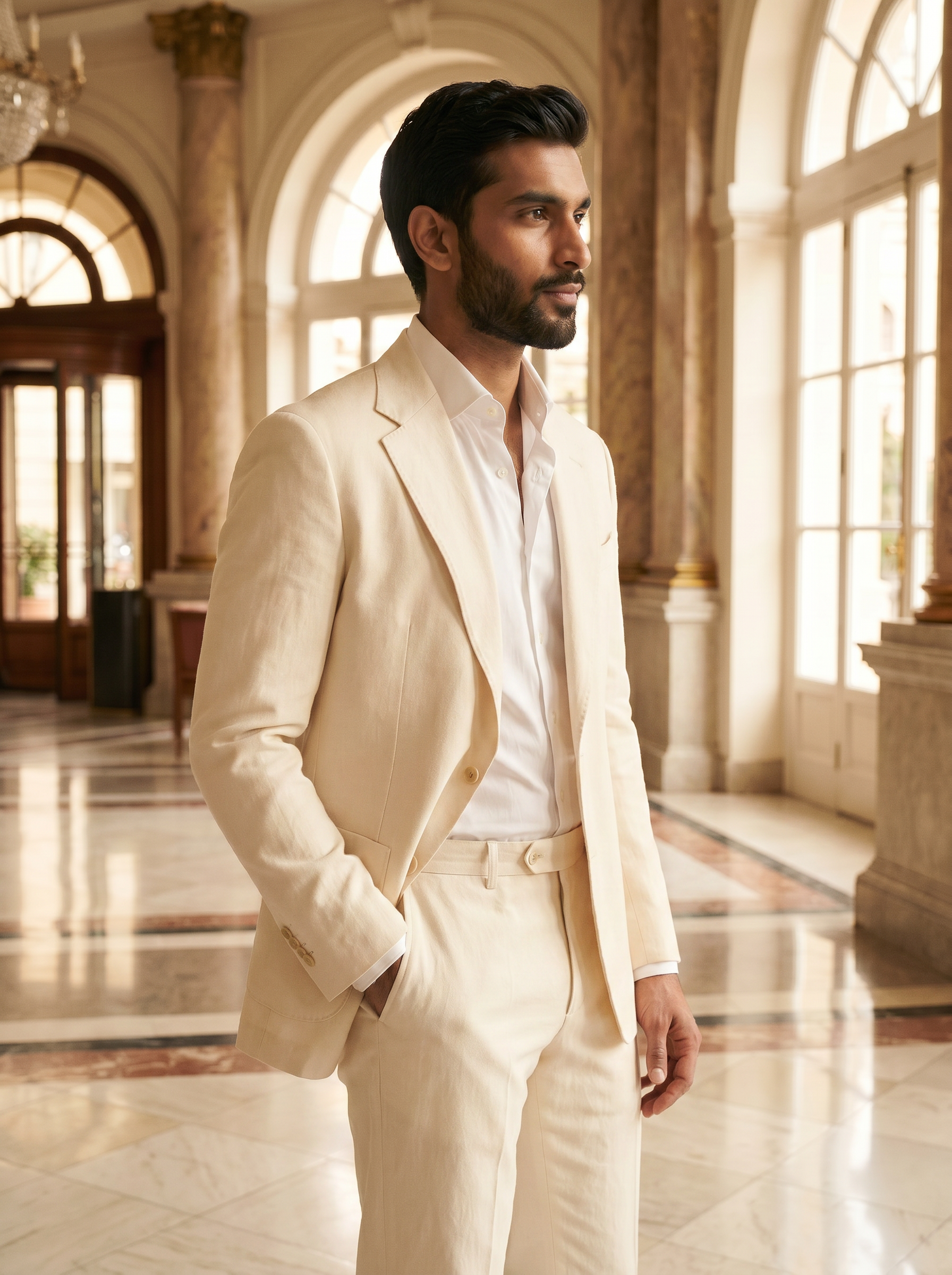 Ecru Cotton Suit — Custom Made to Measure - side view