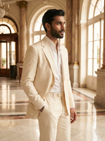 Ecru Cotton Suit — Custom Made to Measure - side view