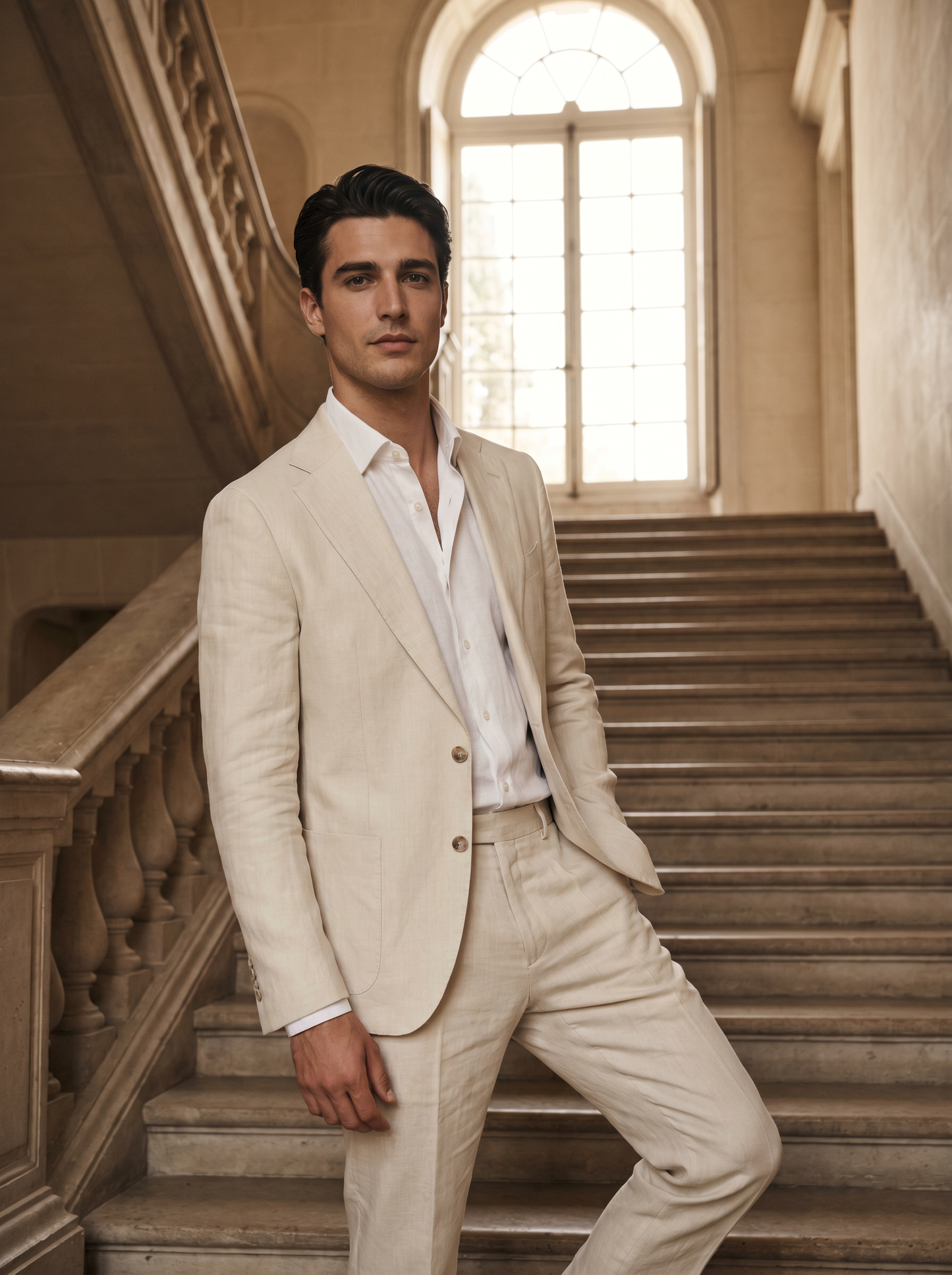 Ecru Linen Groomsmen Suit — Custom Made to Measure - front view