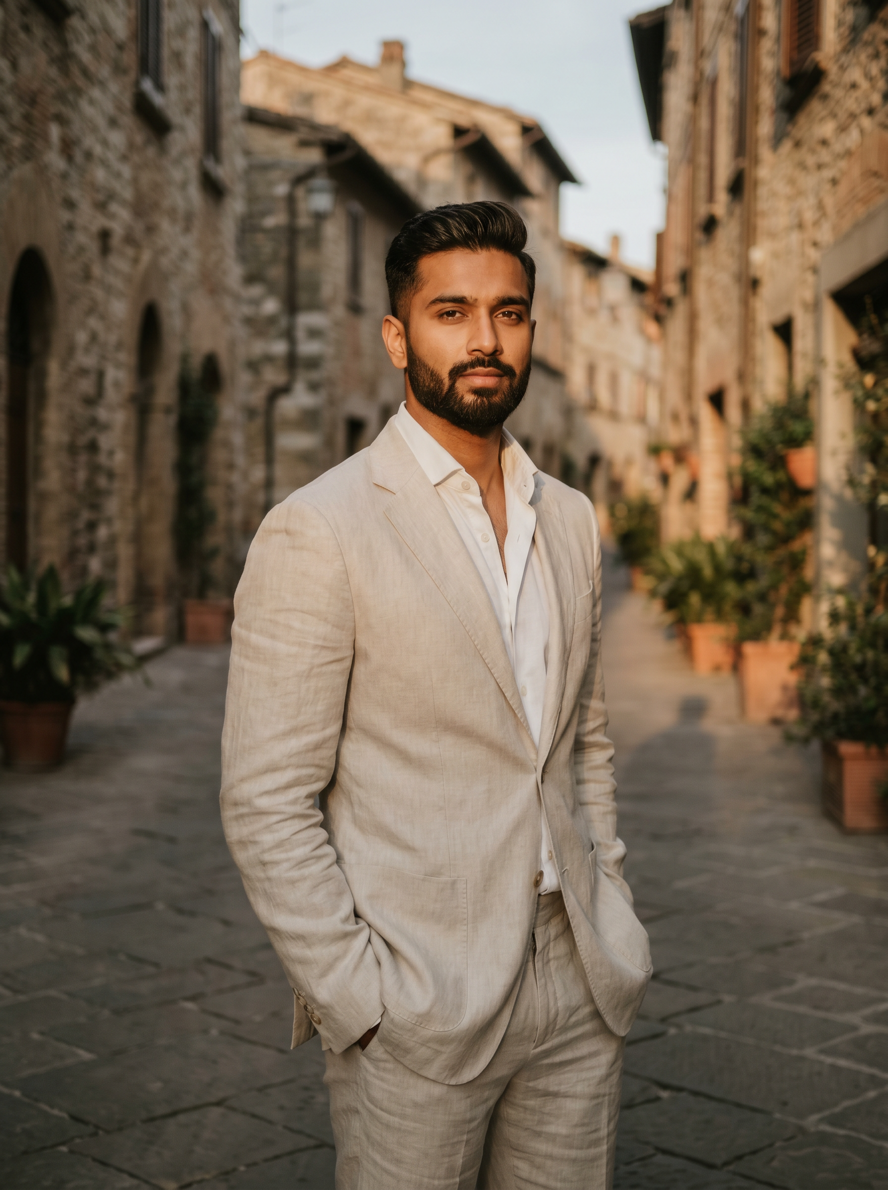 Ecru Linen Suit — Custom Made to Measure - front view