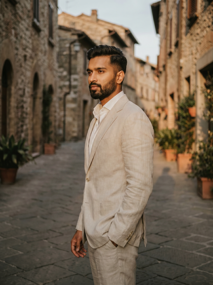 Ecru Linen Suit — Custom Made to Measure - side view
