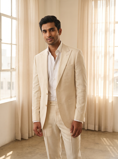 Ecru Silk Blend Suit — Custom Made to Measure - front view