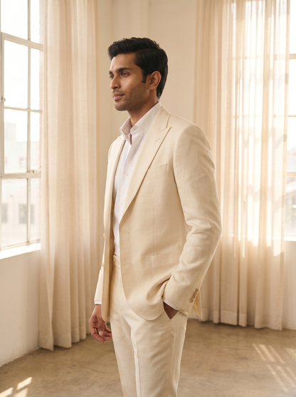 Ecru Silk Blend Suit — Custom Made to Measure - side view