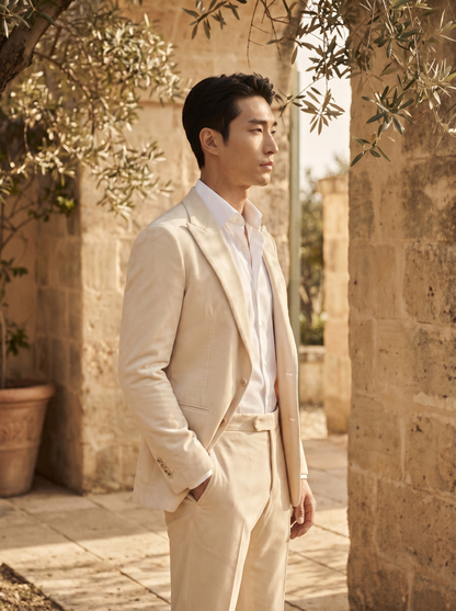 Ecru Velvet Groomsmen Suit — Custom Made to Measure - side view