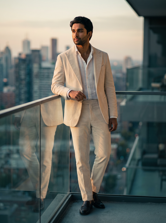 Ecru Velvet Suit — Custom Made to Measure - front view