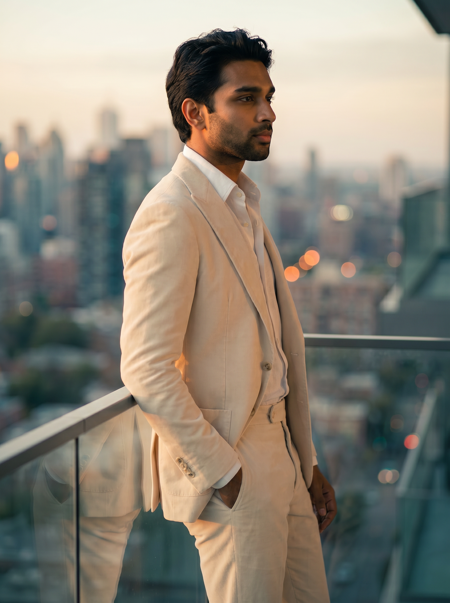 Ecru Velvet Suit — Custom Made to Measure - side view